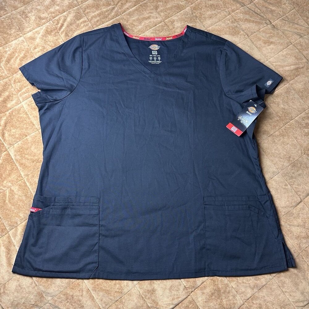 NWT Dickies Medical EDS Signature Scrub Top 3XL Dark Navy V-Neck Workwear Pocket